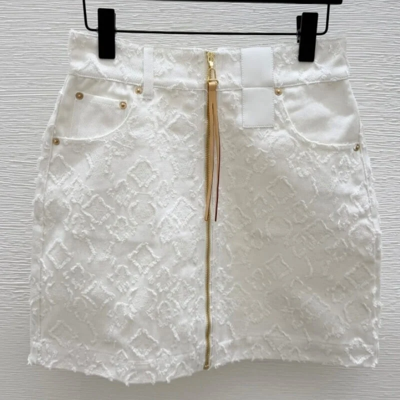 High Rise Zip Front Textured Mini Skirt Structured Everyday Fit