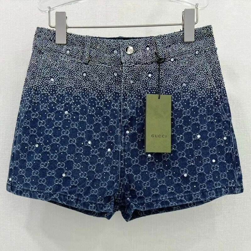 High Waist Embellished Denim Shorts