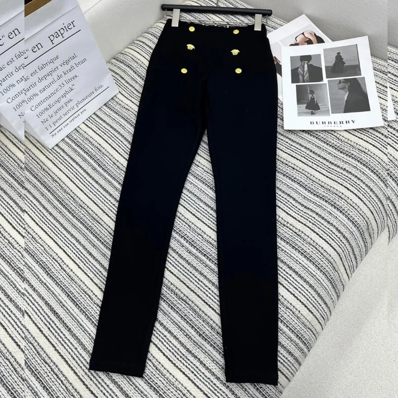High Waist Gold Button Skinny Pants