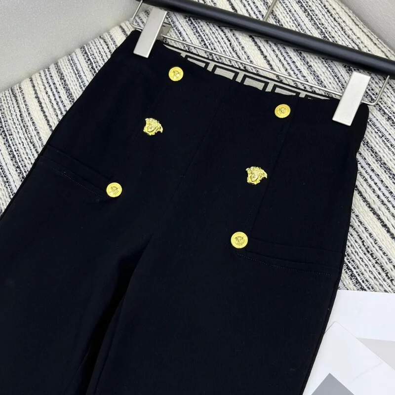 High Waist Gold Button Skinny Pants
