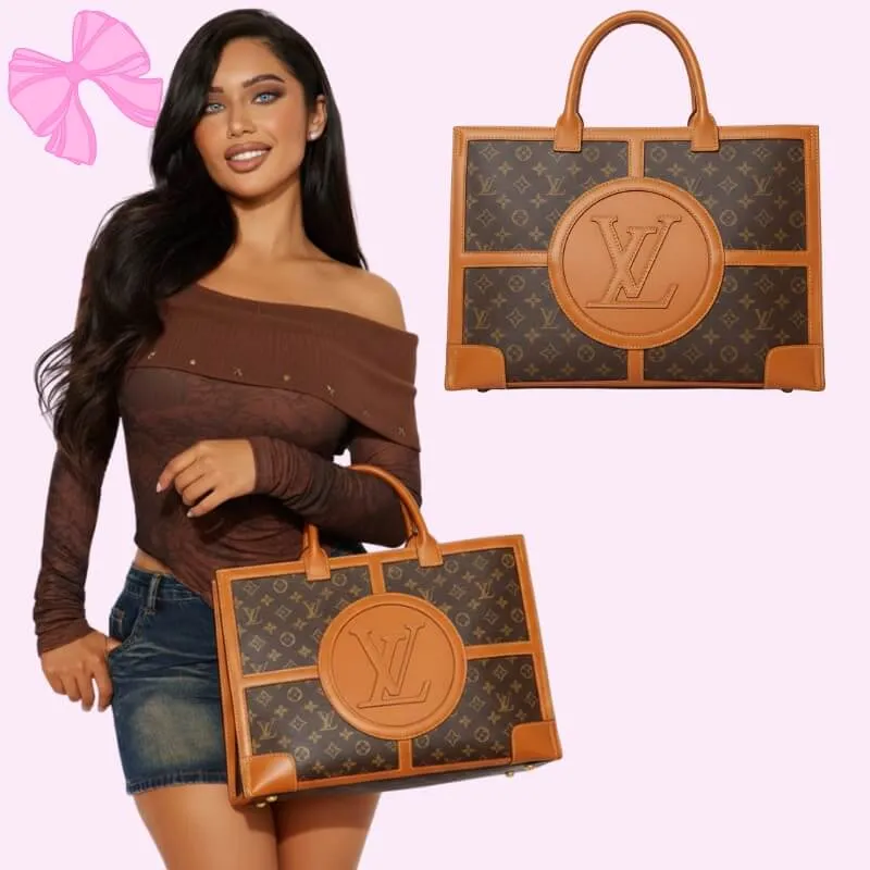 lv logo tote bag in tan product detail