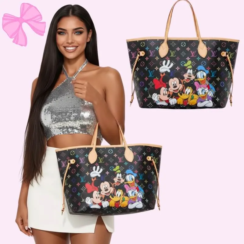 large disney print tote in black product detail