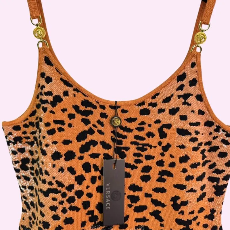 Leopard Print Bodycon Midi Dress – Slim Fit Spaghetti Strap