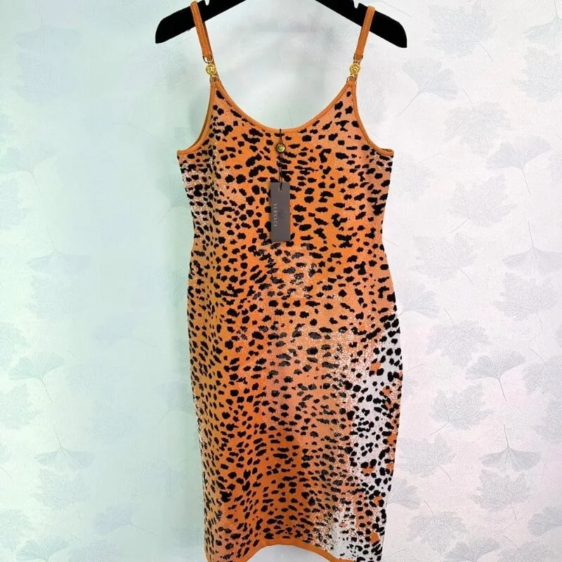 Leopard Print Bodycon Midi Dress – Slim Fit Spaghetti Strap