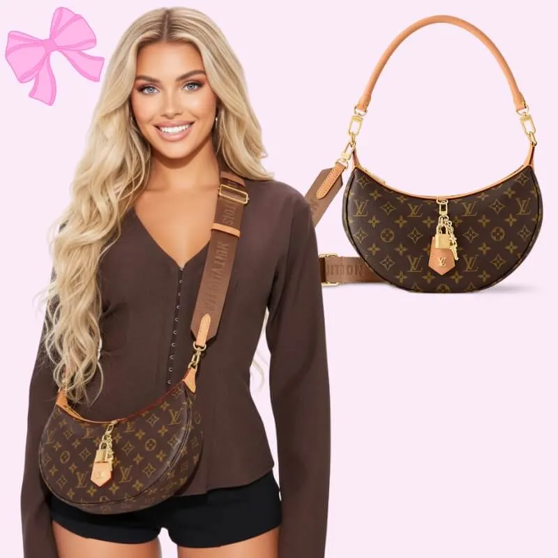 luxury handbag with lock & key charm in brown product detail