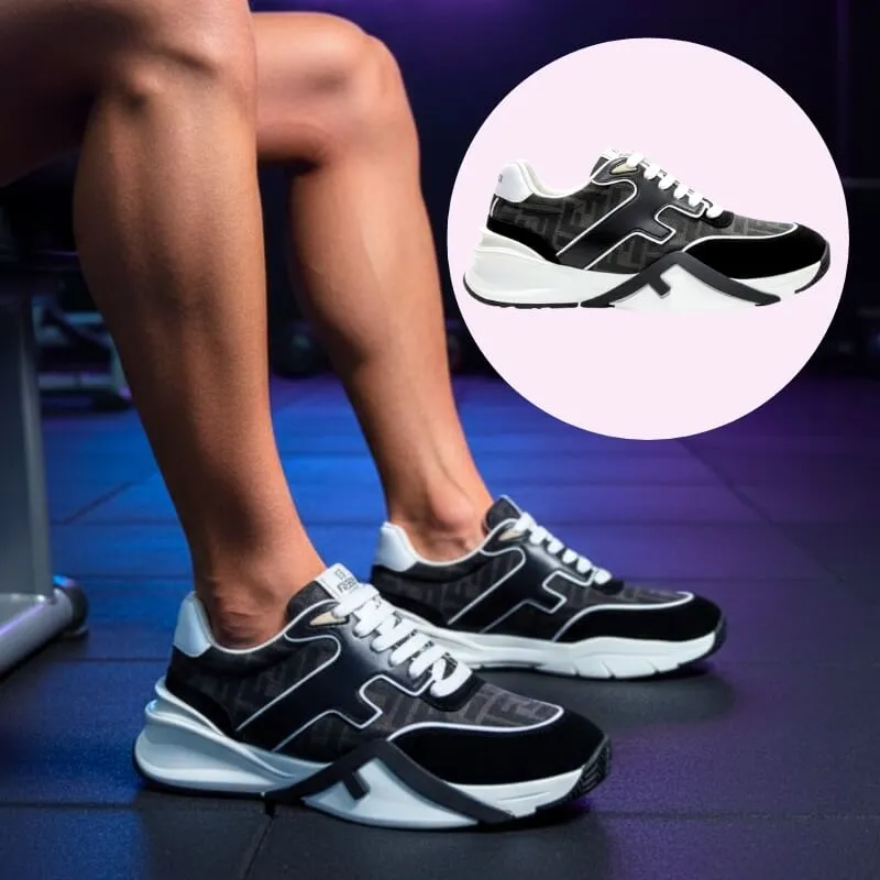 Model wearing luxury monogram athletic shoes black