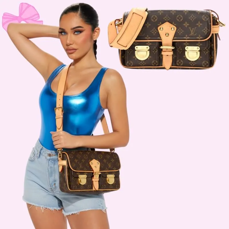 monogram hudson pm handbag in brown product detail