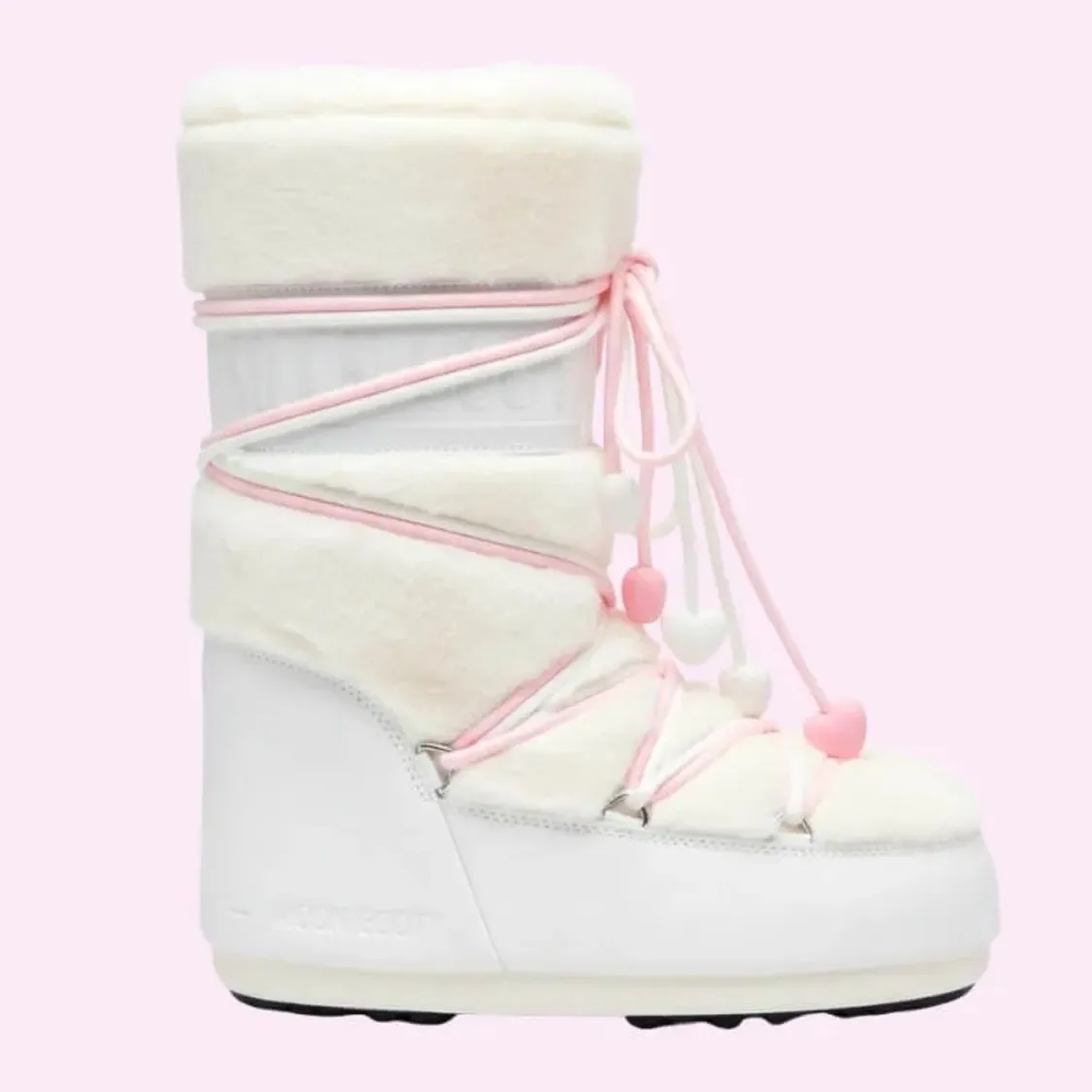 Pink Lace Up Faux Fur Snow Boots In White Pink fashion outfit for women