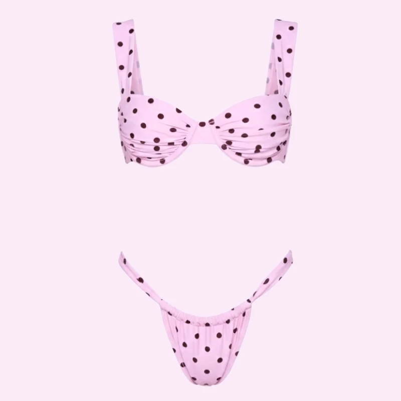 Polka Dot Bandeau Bikini Set with Lounge Pants