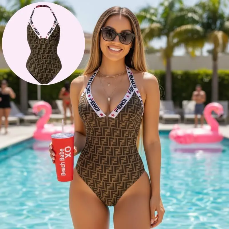 Model wearing resort halter one piece swimsuit – riviera luxe swimwear