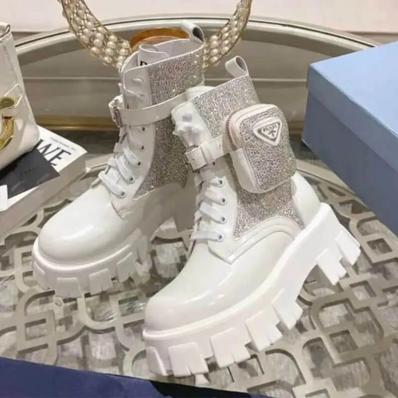 Rhinestone Platform Combat Boots Chunky Lace-Up Festival Style
