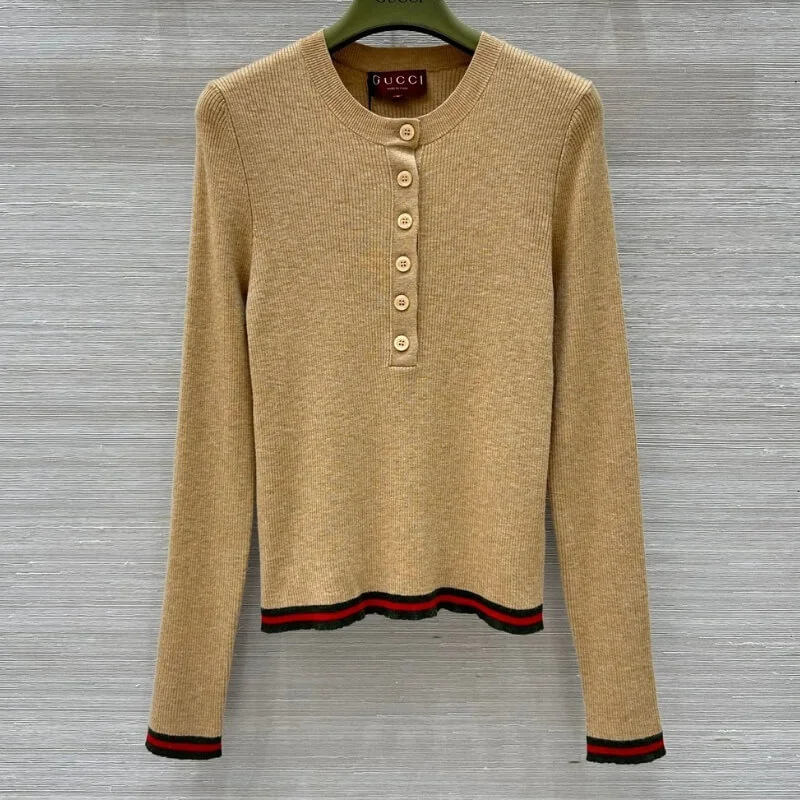 Ribbed Button Neck Long Sleeve Knit Top