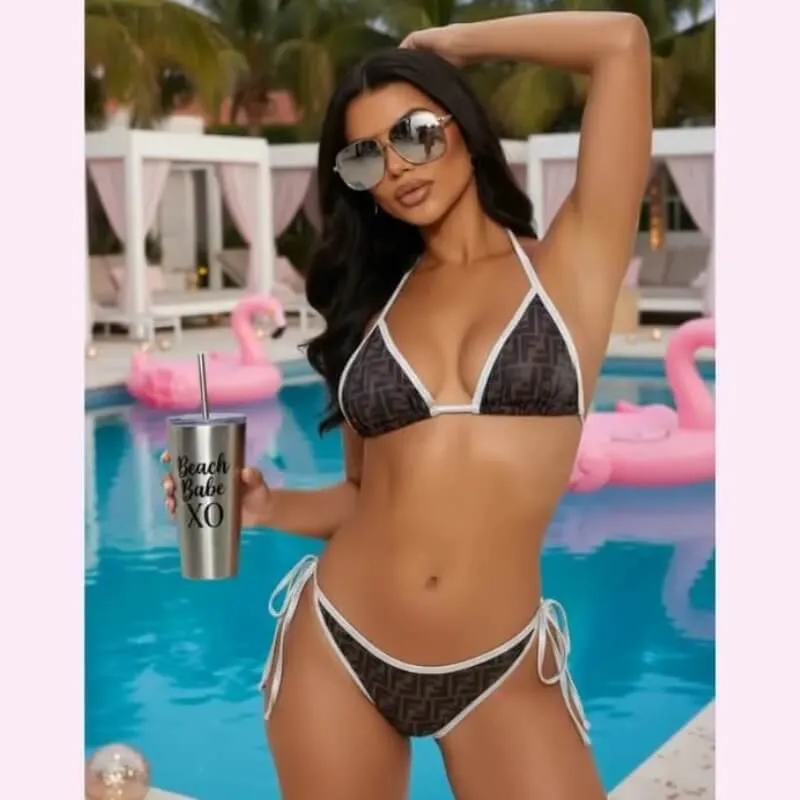 Sleek Silver Trim Bikini Designer Two-Piece Luxe Style