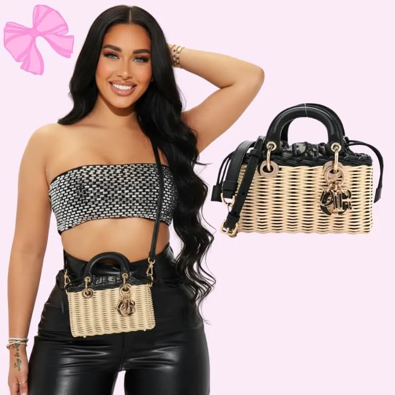 small wicker oblique lady d joy bag in natural/black product detail