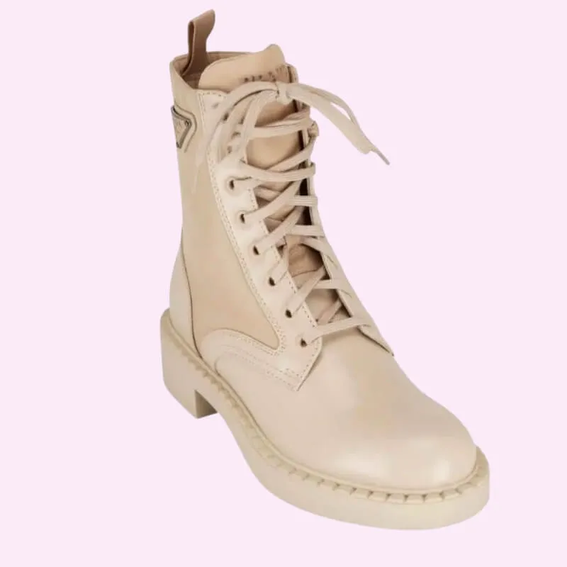 Smooth Lace-Up Combat Boots Minimal Ankle Boot Style