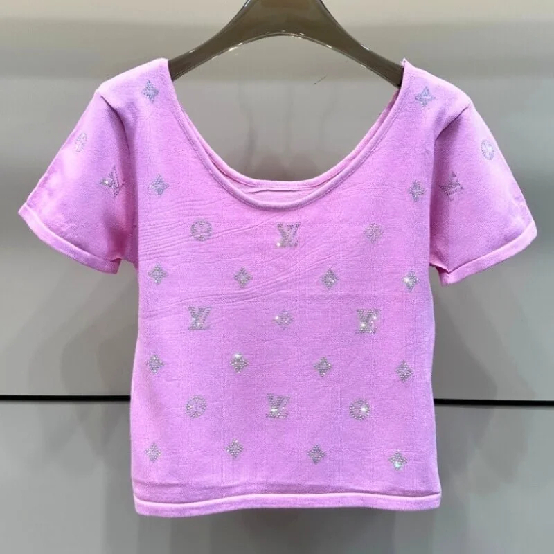 Sparkle Detail Scoop Neck Crop Top Soft Everyday Fit