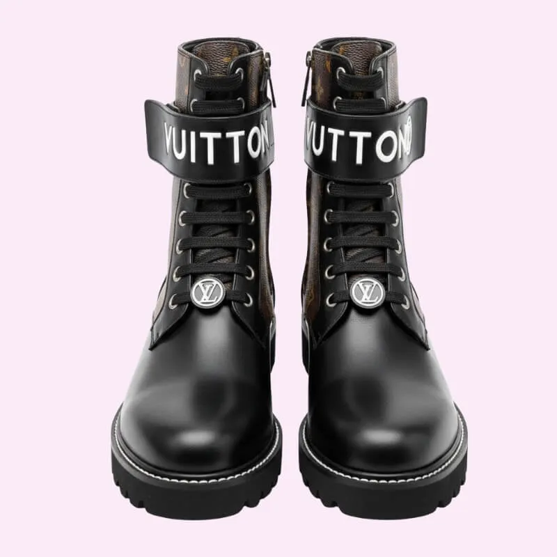 Street Style Strap Combat Boots Chunky Lace-Up Design