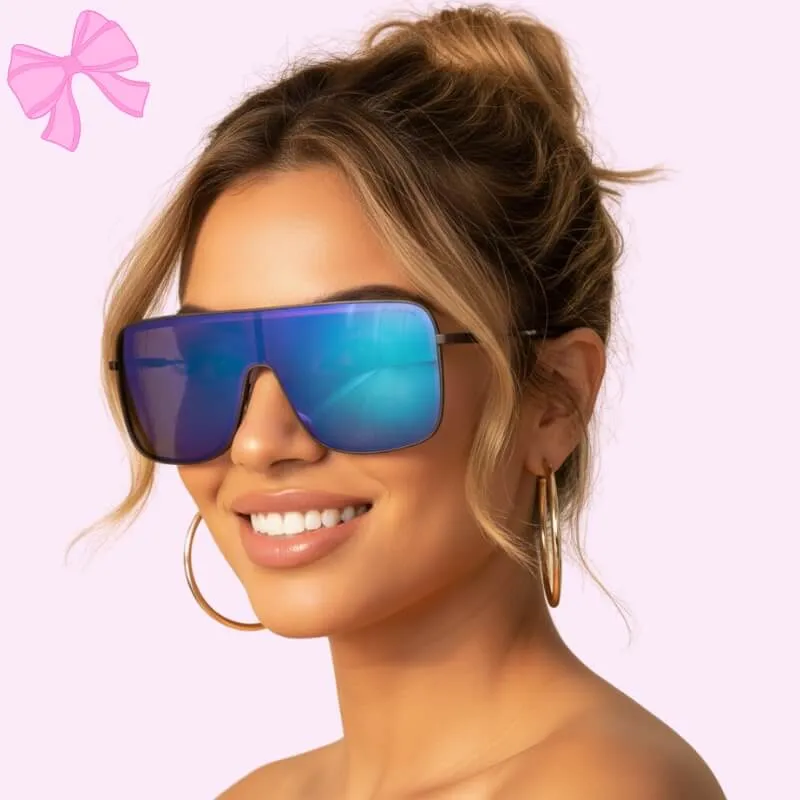 Futuristic Metal Mask Sunglasses Styled On Model