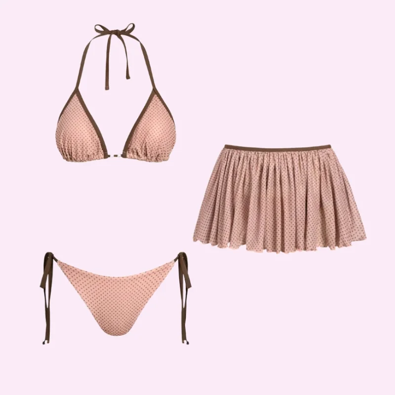 Triangle Bikini Set with Swim Skirt 3 Piece Beach Swimwear