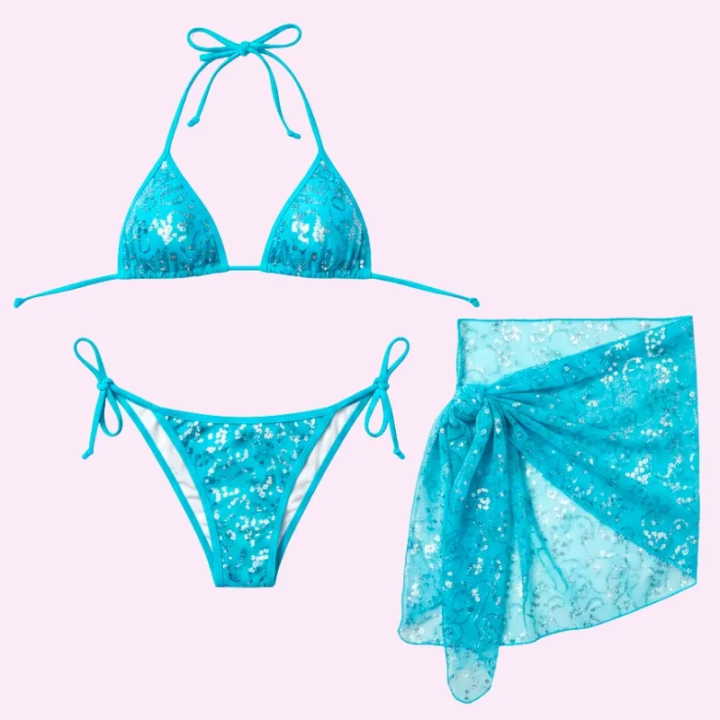 Turquoise Sequin Bikini Set fashion outfit for women