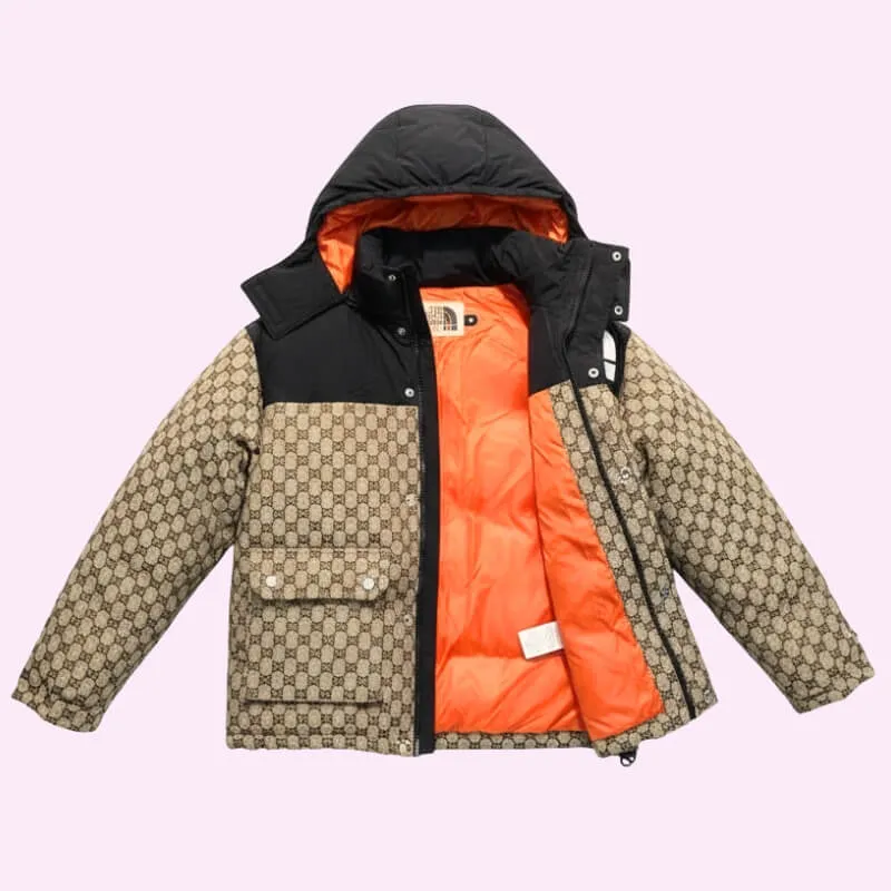 Two-Tone Patterned Puffer Jacket Warm Winter Outerwear