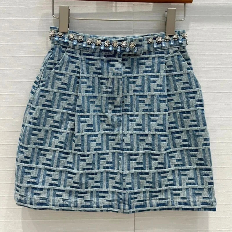 Women’s Embellished Waist High Rise Denim Mini Skirt